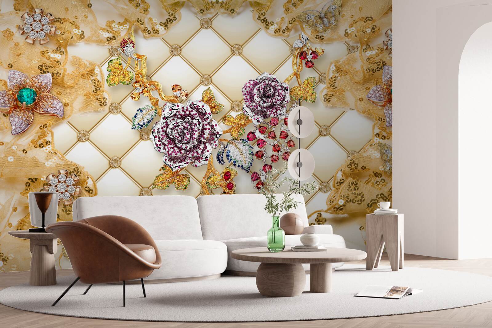 Fotobehang herfstbloemen van goud en steen