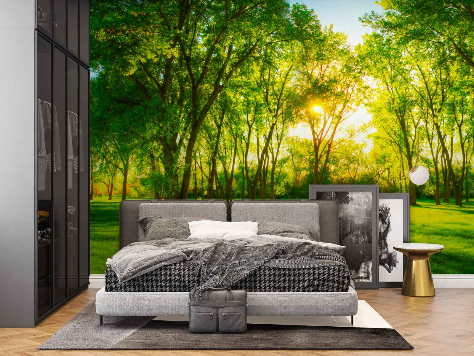 Fotobehang in het heldere palet van een groen ochtendbos