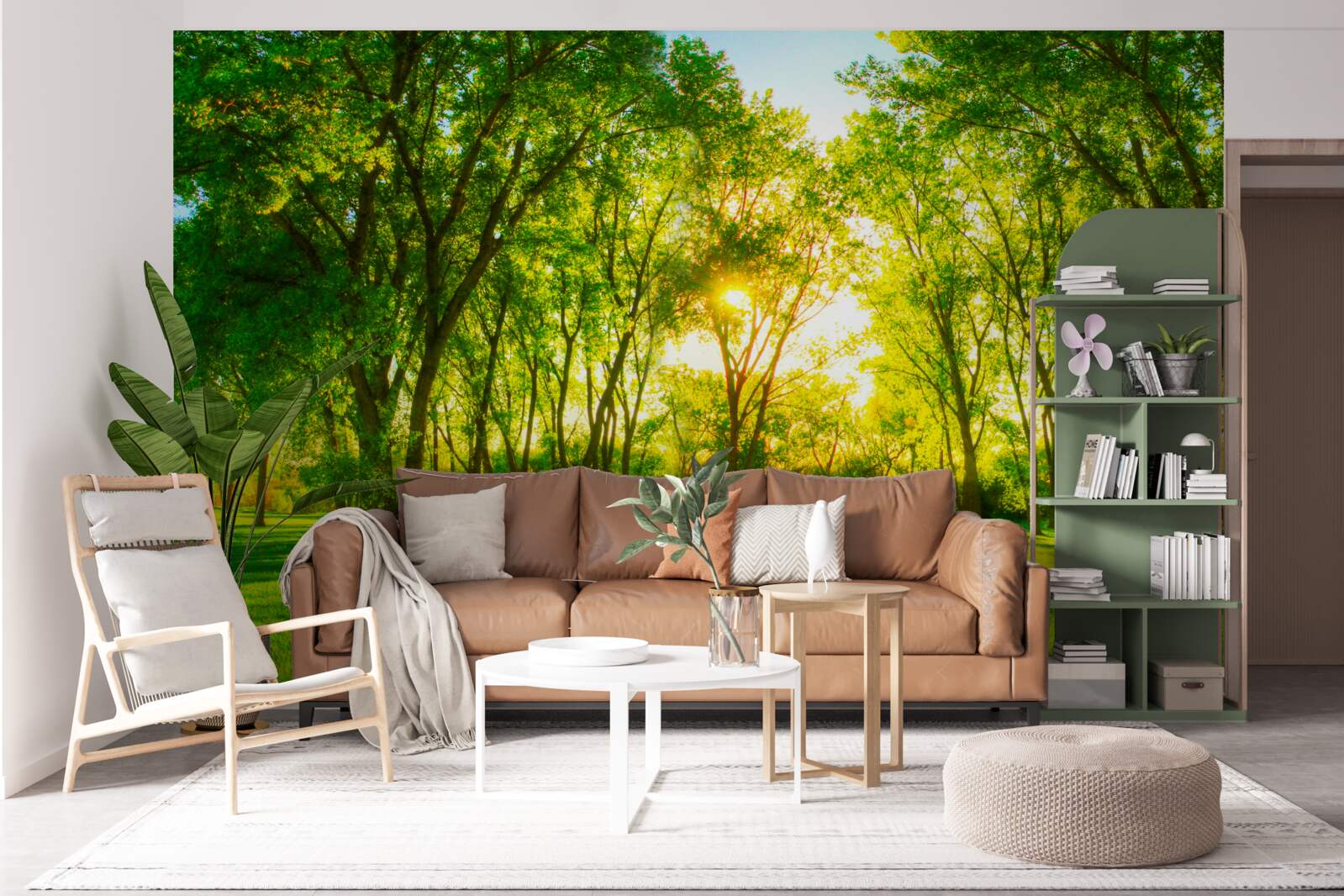 Fotobehang in het heldere palet van een groen ochtendbos