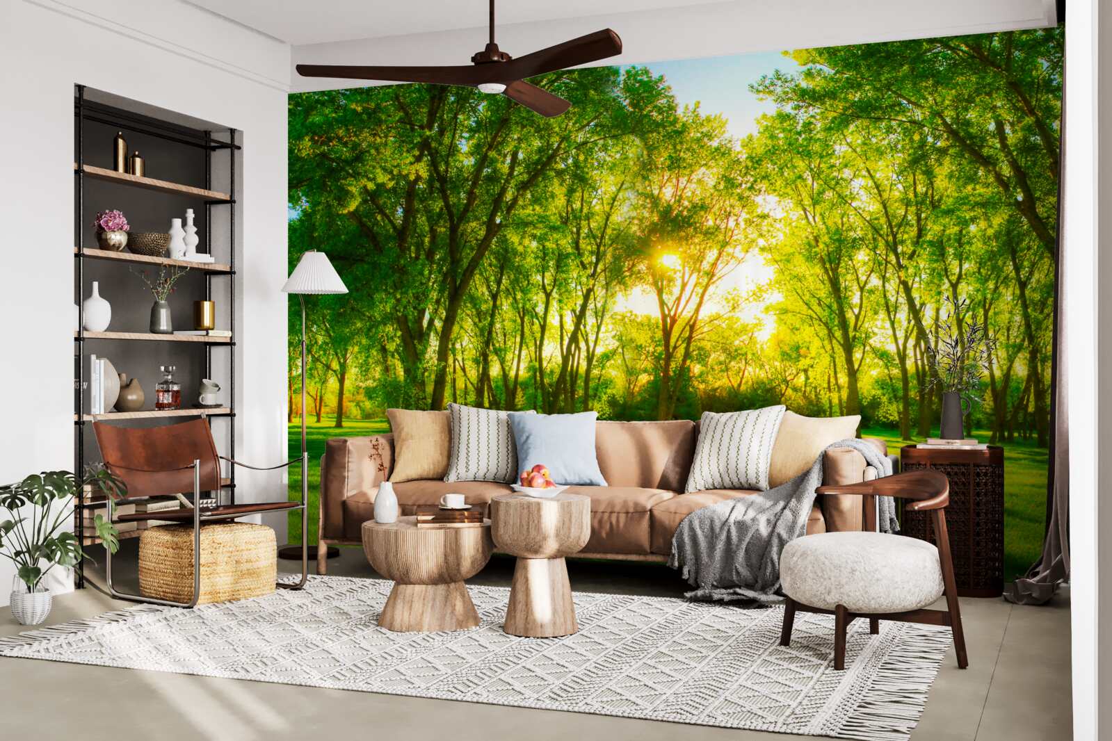 Fotobehang in het heldere palet van een groen ochtendbos