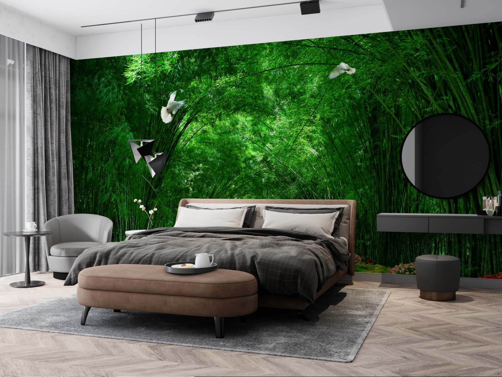 Fotobehang Pad door de tunnel gevormd door de boomtoppen