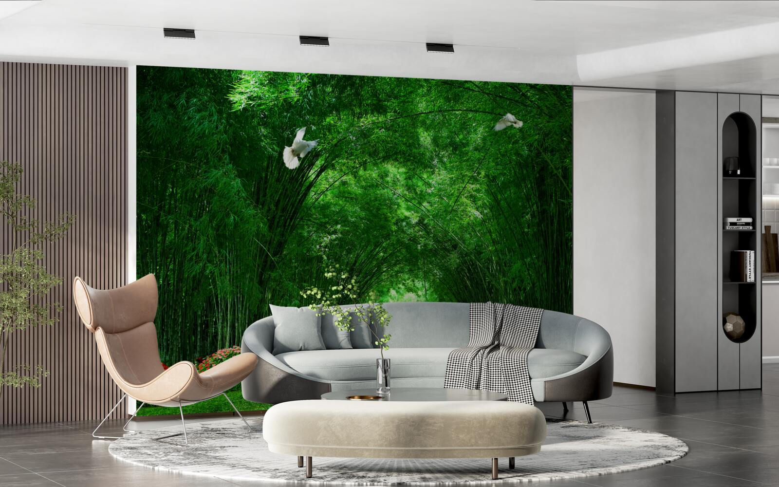 Fotobehang Pad door de tunnel gevormd door de boomtoppen