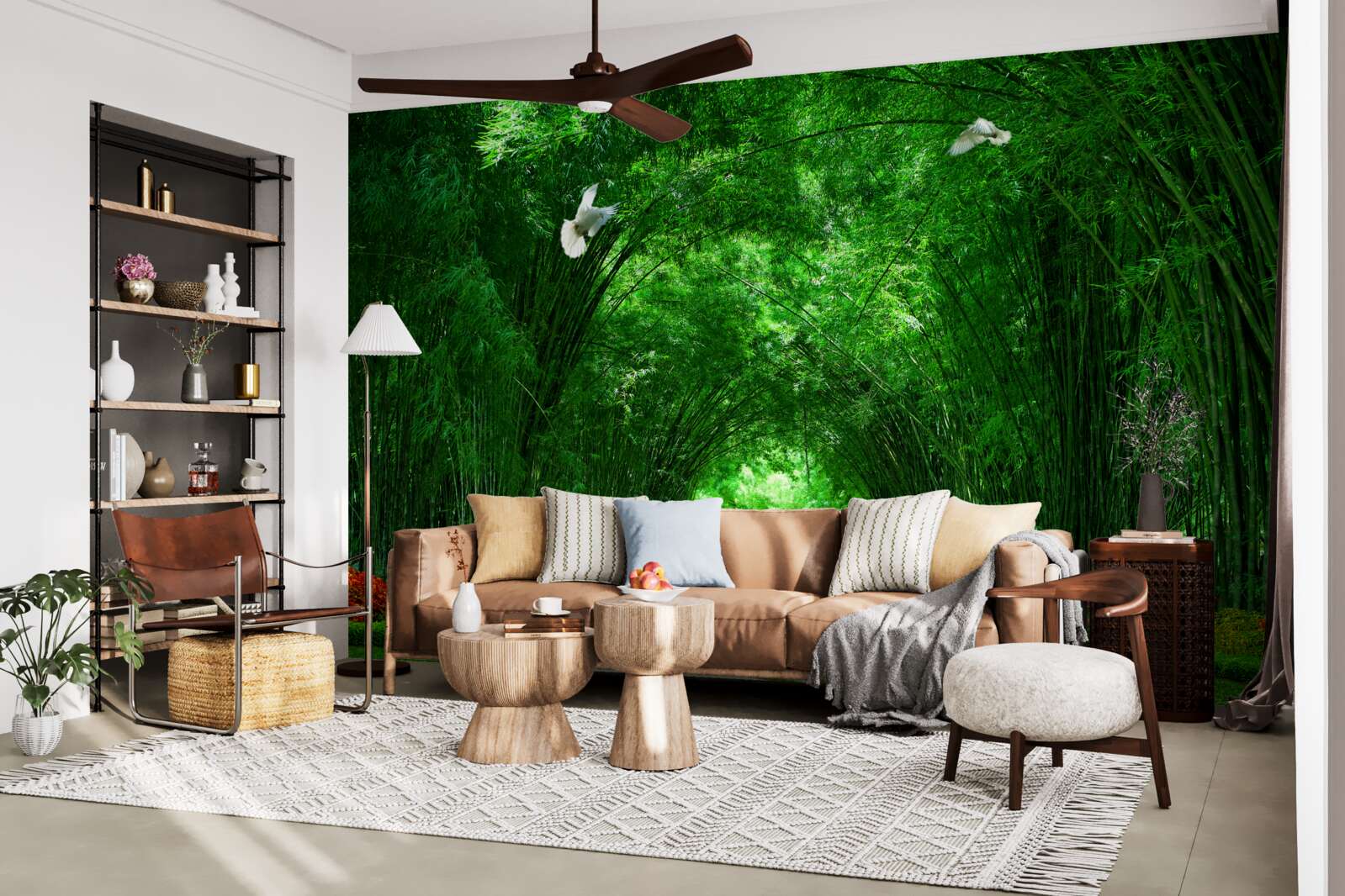 Fotobehang Pad door de tunnel gevormd door de boomtoppen