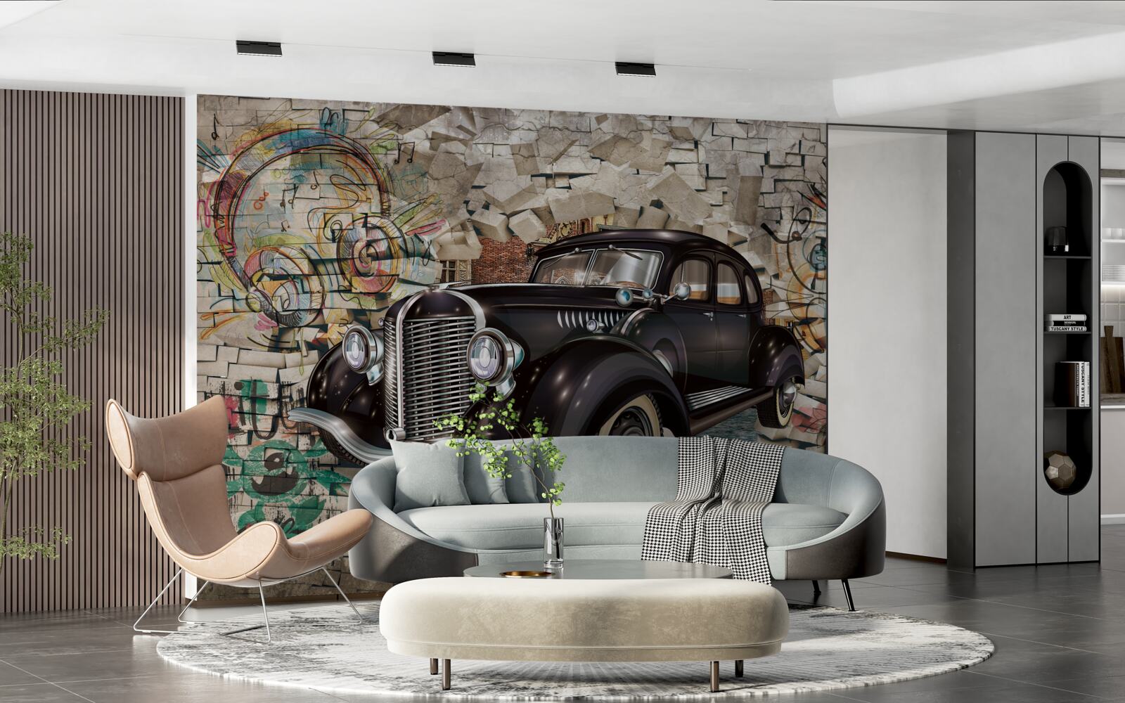 Fotobehang een zwarte auto uit het verleden