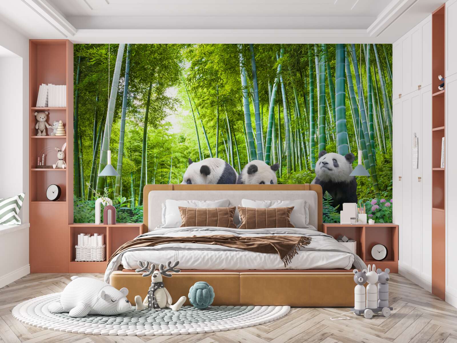 Fotobehang er zijn drie panda's in het bos