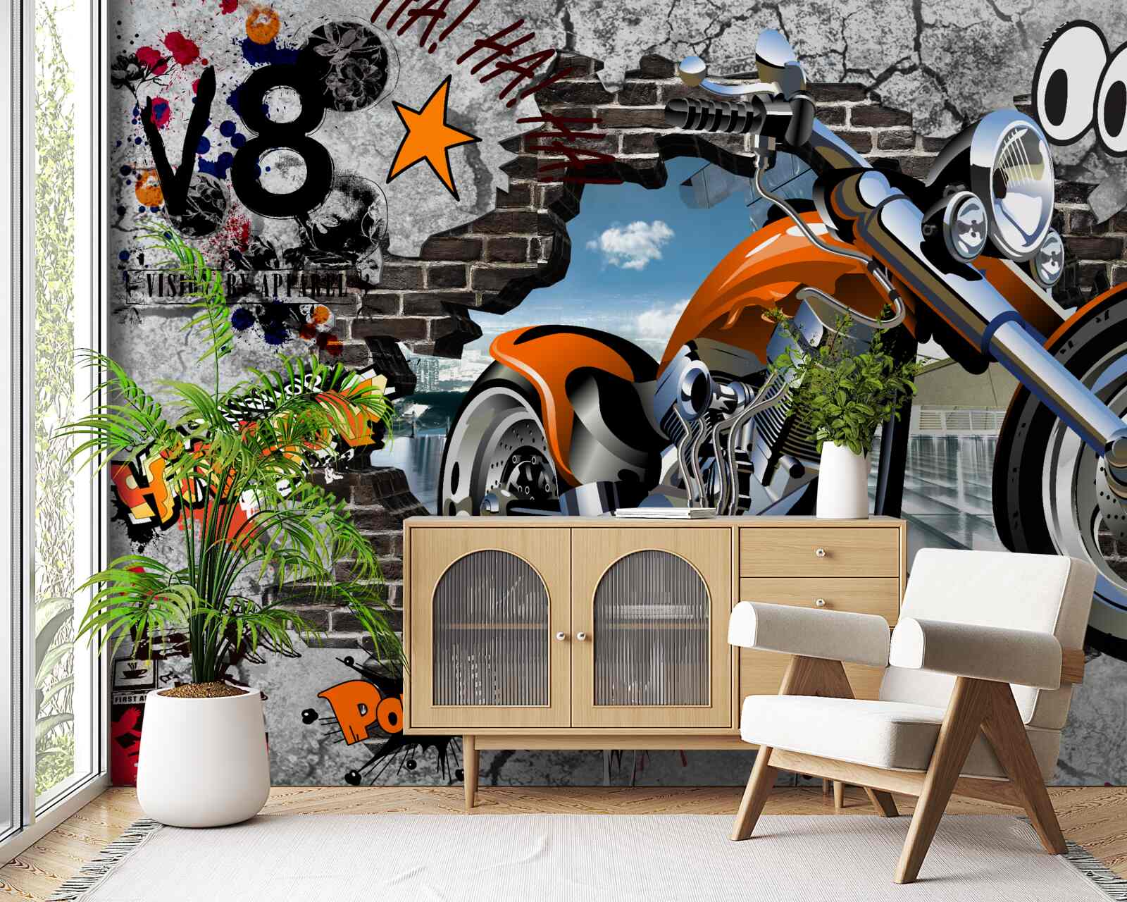 Fotobehang graffiti in de vorm van een motorfiets