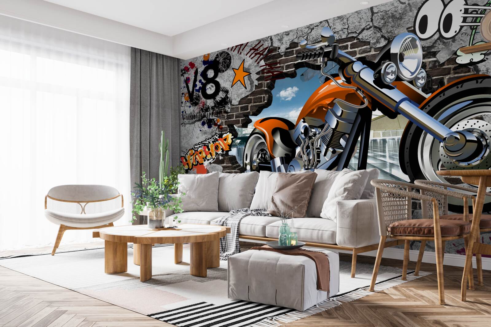 Fotobehang graffiti in de vorm van een motorfiets