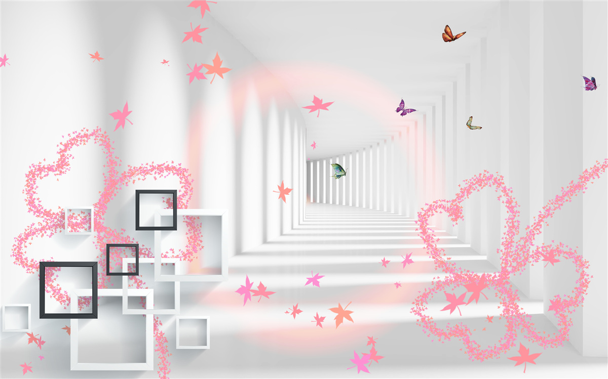 Fotobehang abstracte vlinders in de vorm van roze hartjes