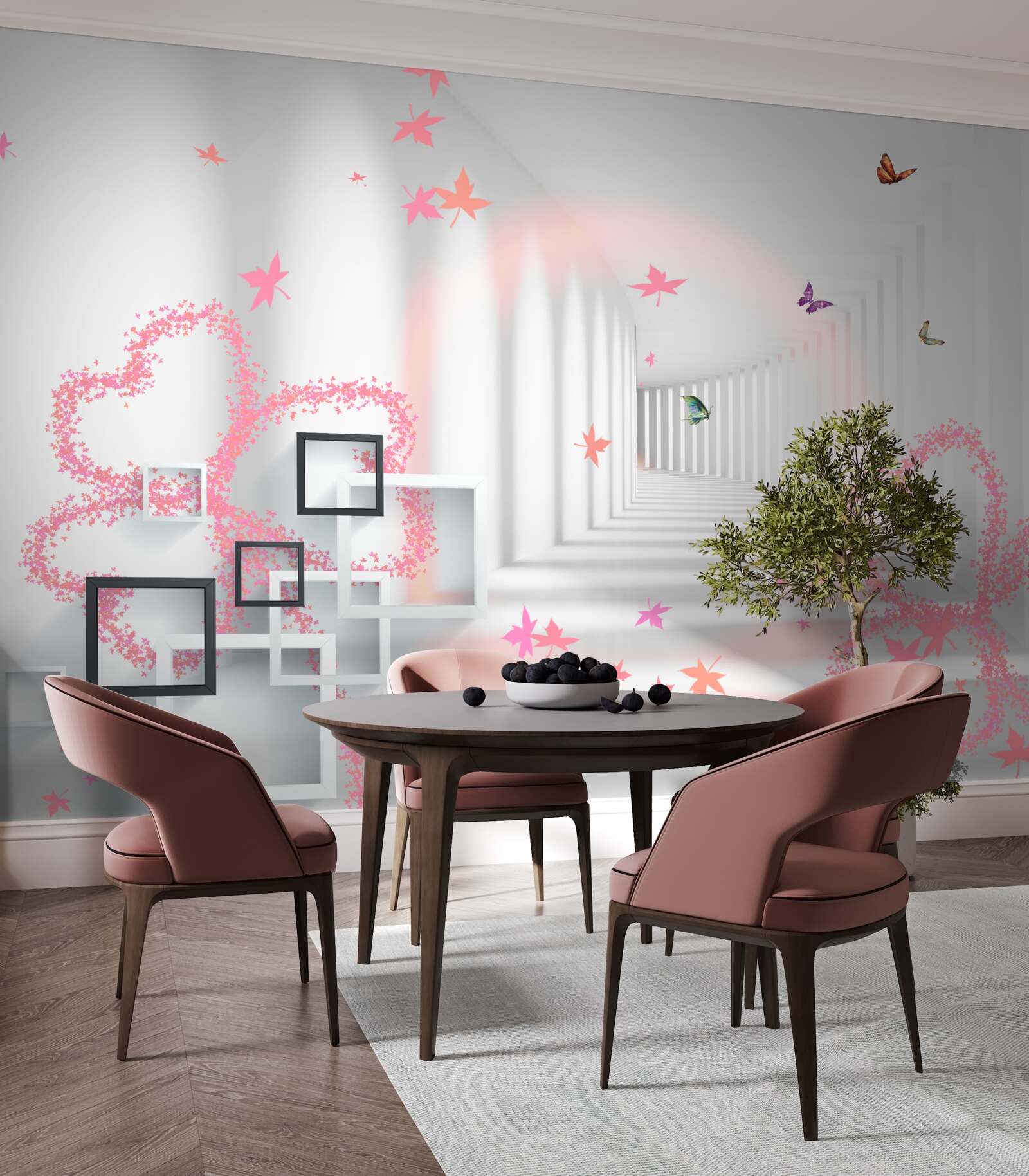 Fotobehang abstracte vlinders in de vorm van roze hartjes