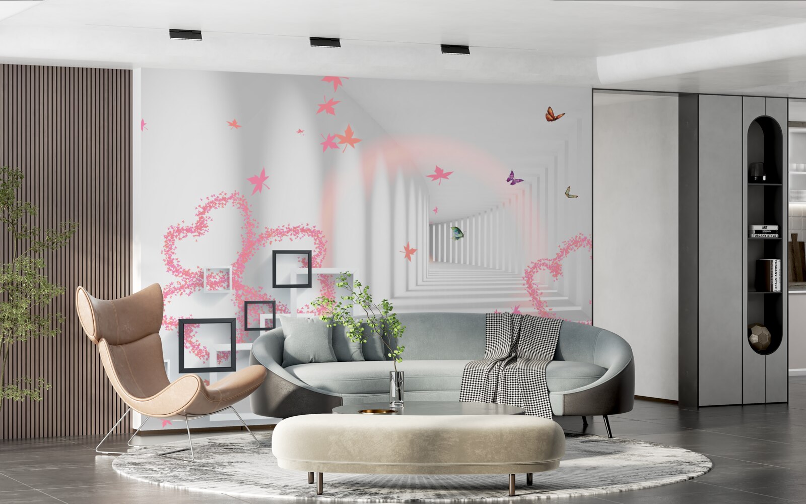 Fotobehang abstracte vlinders in de vorm van roze hartjes