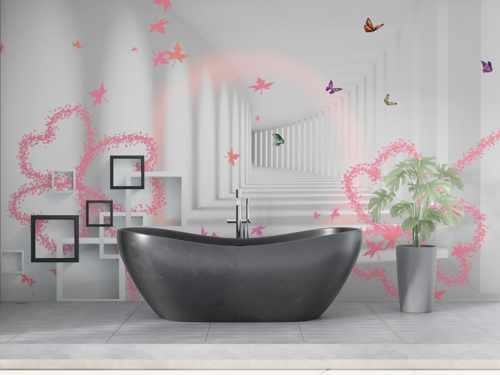 Fotobehang abstracte vlinders in de vorm van roze hartjes