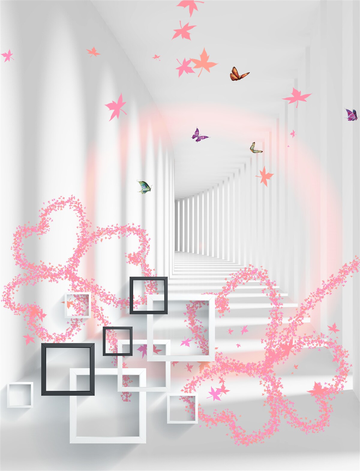 Fotobehang abstracte harten in de vorm van vlinders begroeten je in de gang