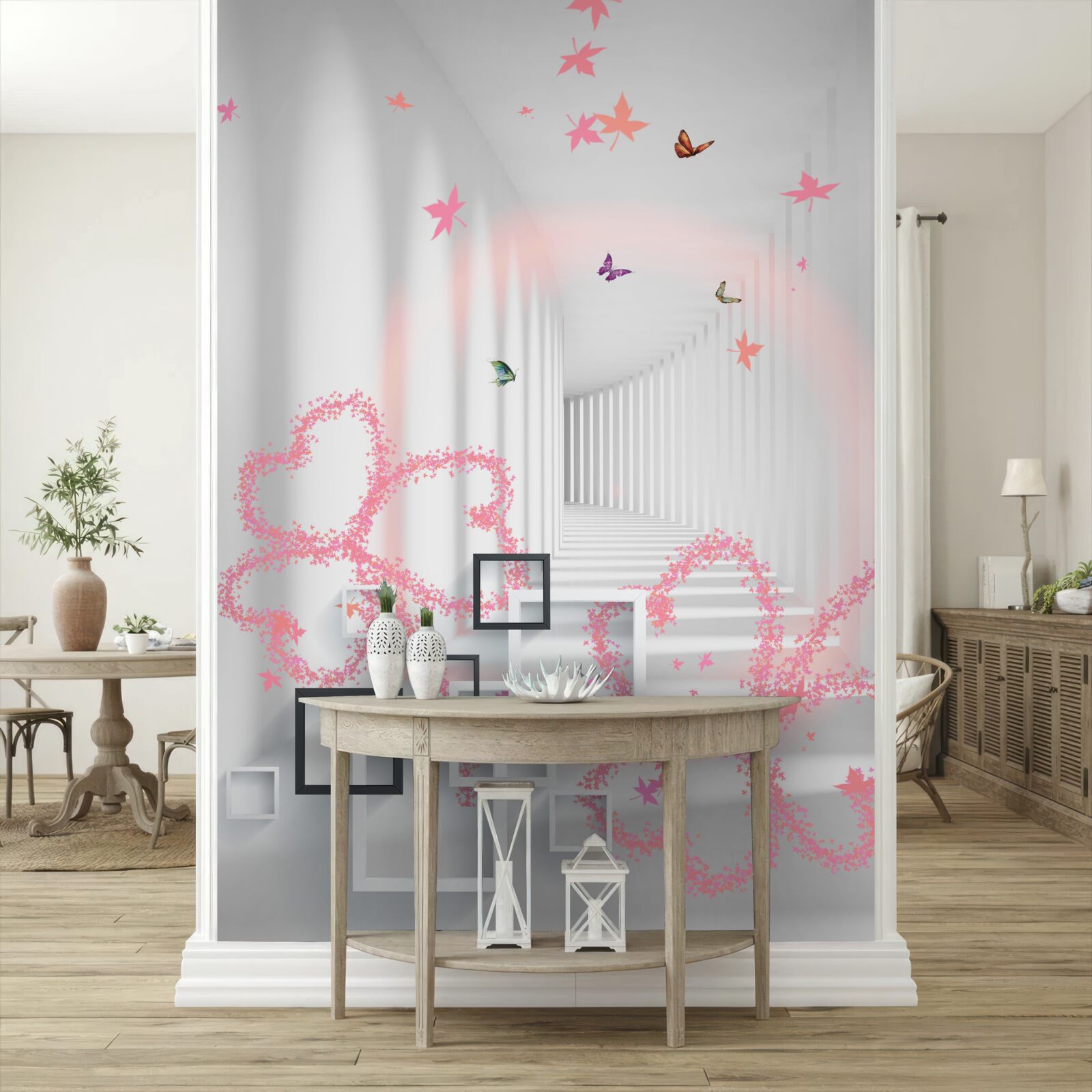 Fotobehang abstracte harten in de vorm van vlinders begroeten je in de gang