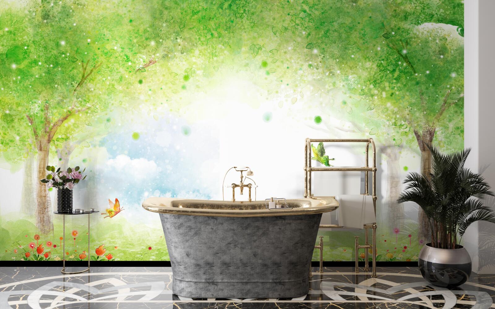 Fotobehang intrigerende mist in een magisch bos