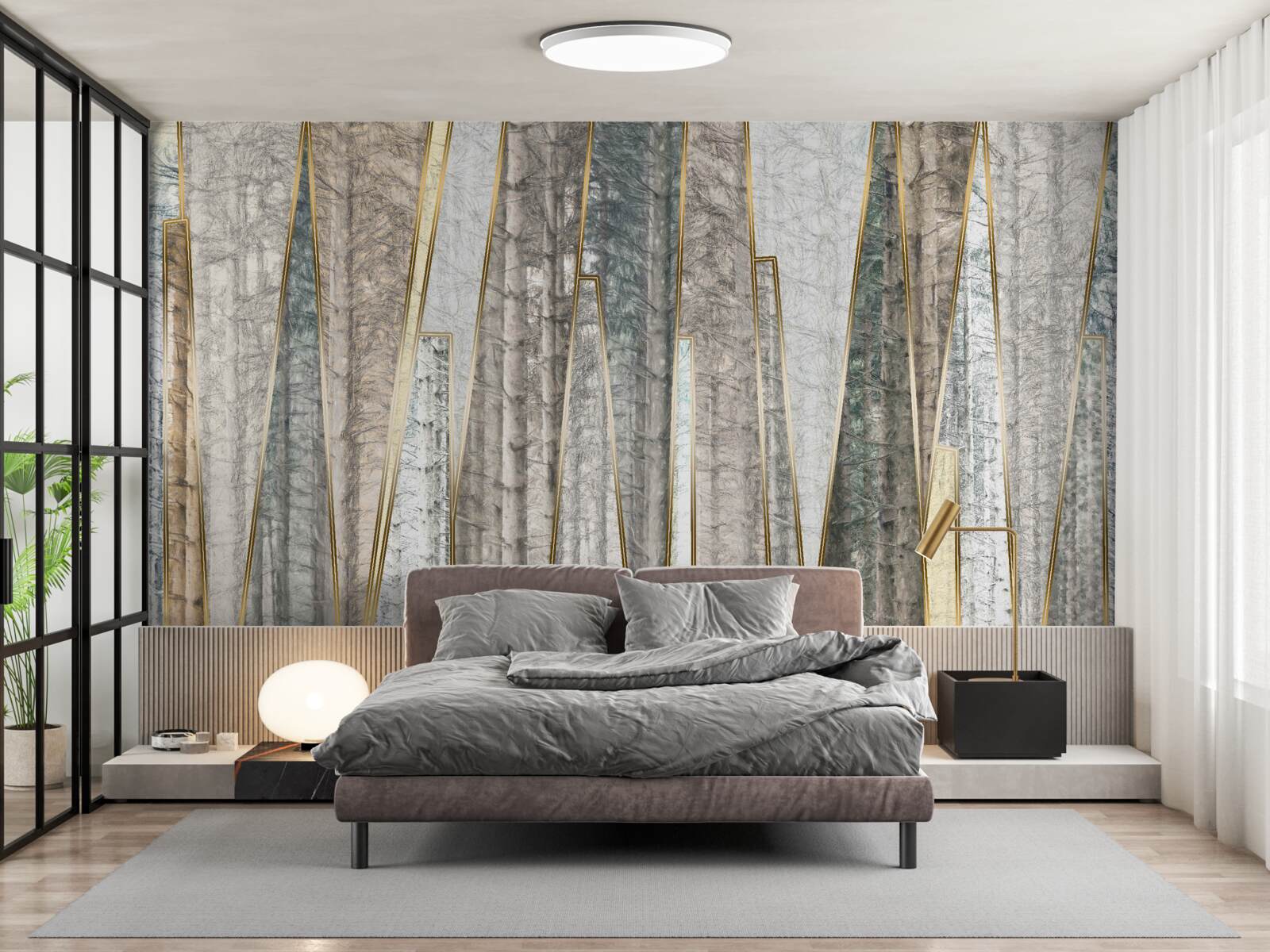 Fotobehang abstracte beelden van pijnbomen