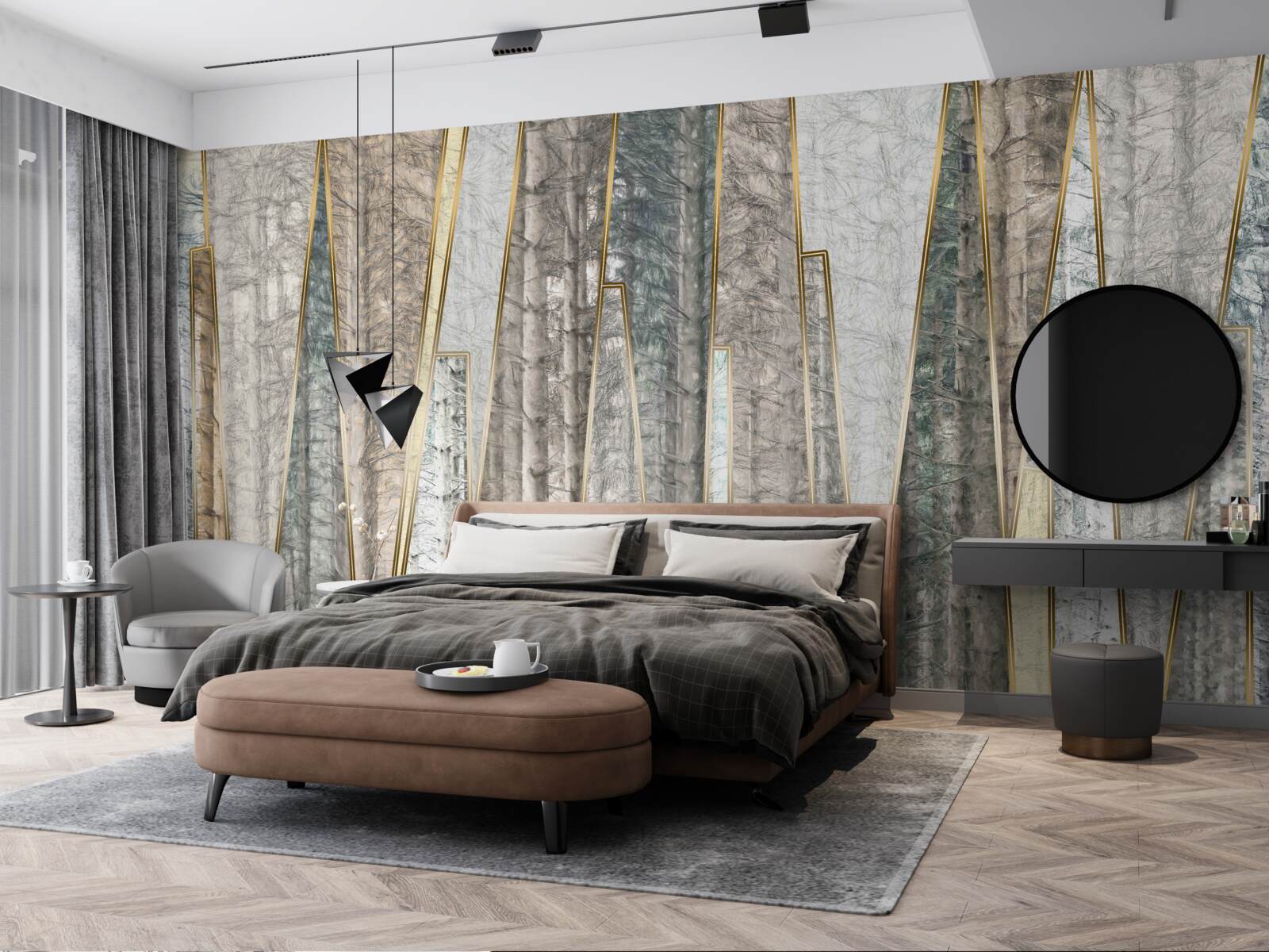 Fotobehang abstracte beelden van pijnbomen