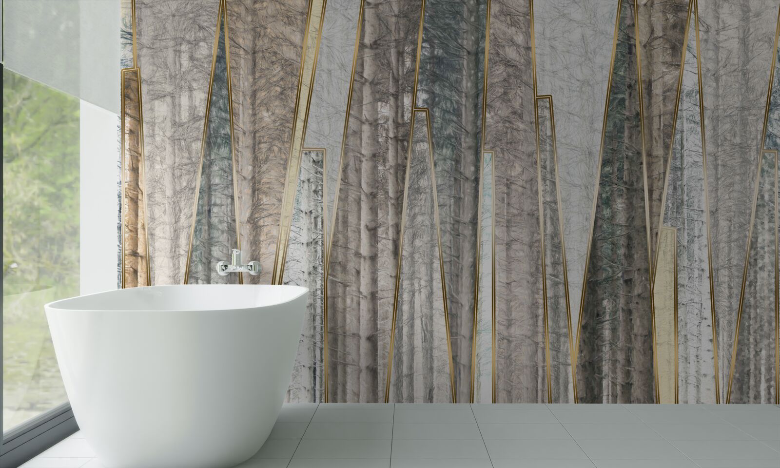 Fotobehang abstracte beelden van pijnbomen