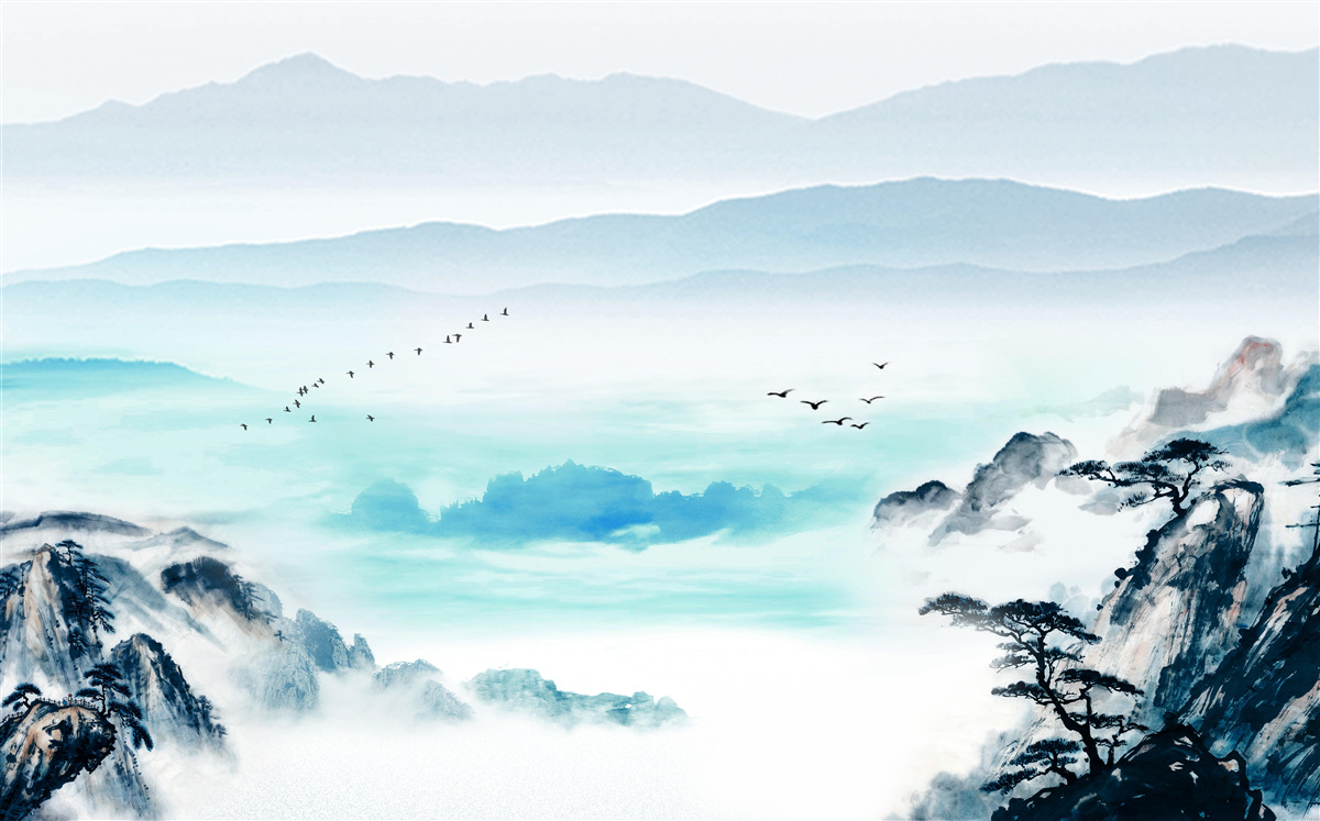 Fotobehang mist over meerwater