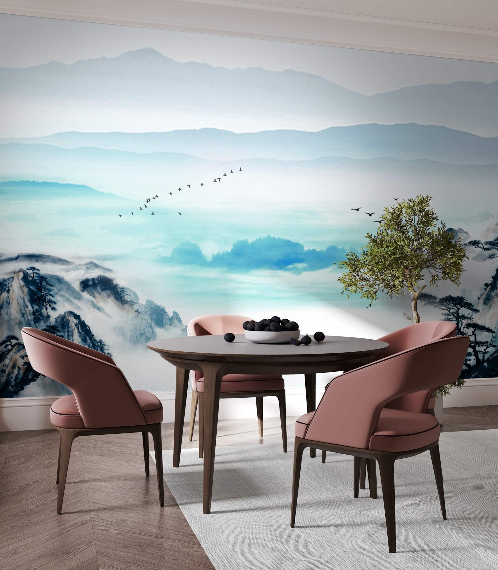 Fotobehang mist over meerwater