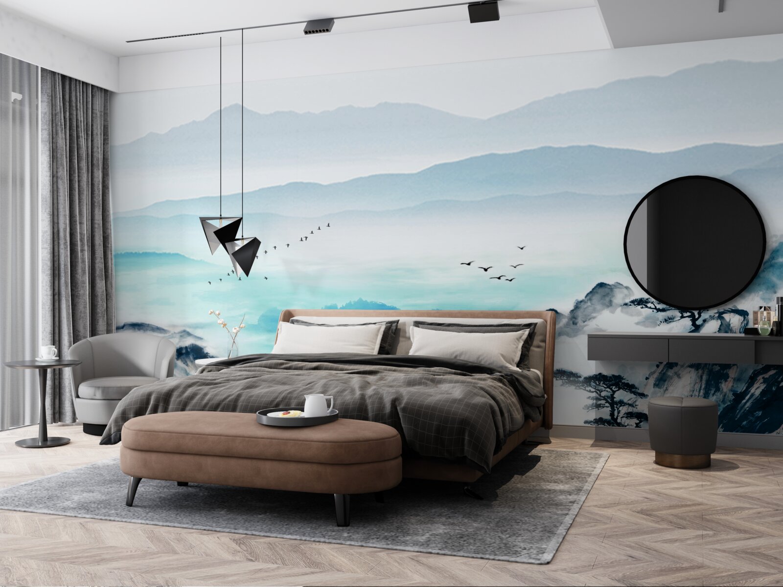 Fotobehang mist over meerwater