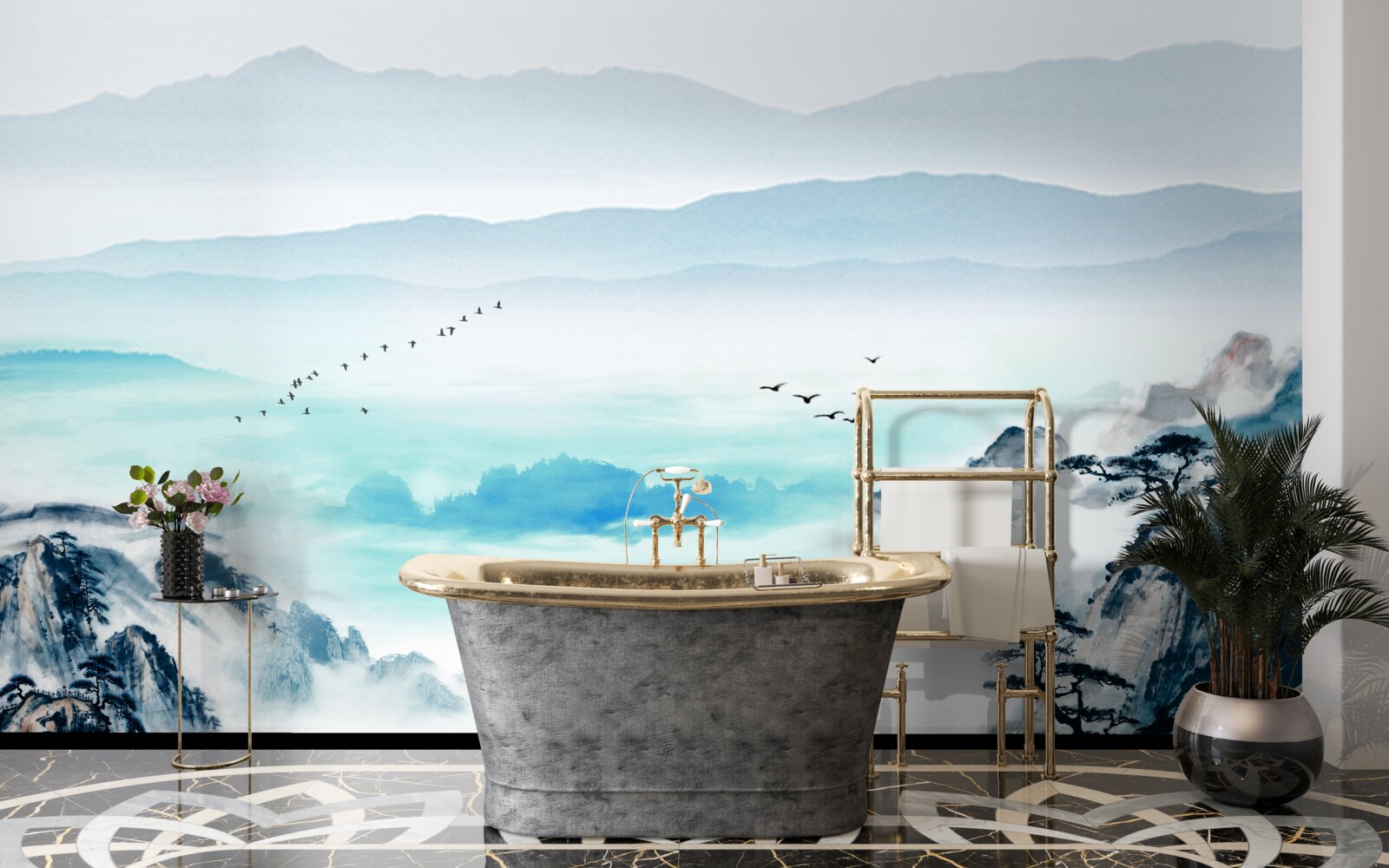 Fotobehang mist over meerwater