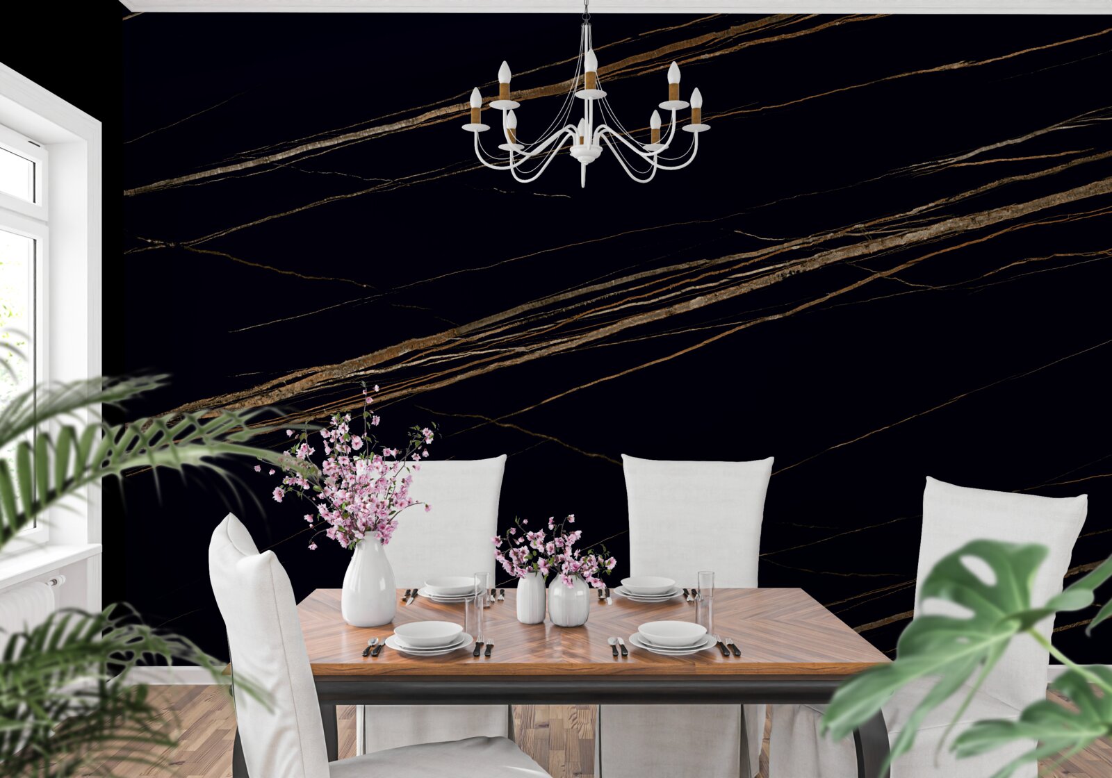 Fotobehang gouden strepen op een zwarte achtergrond