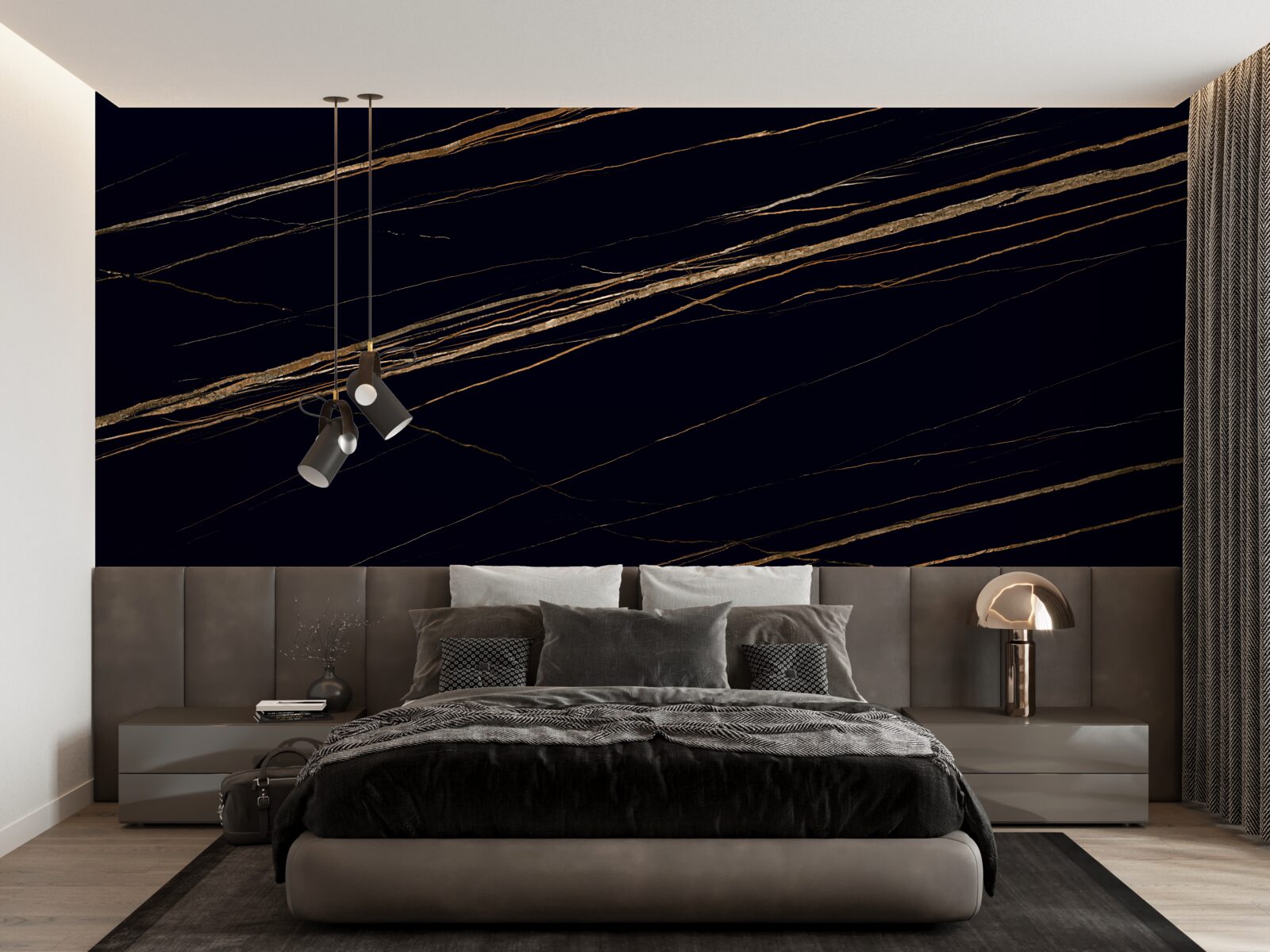 Fotobehang gouden strepen op een zwarte achtergrond