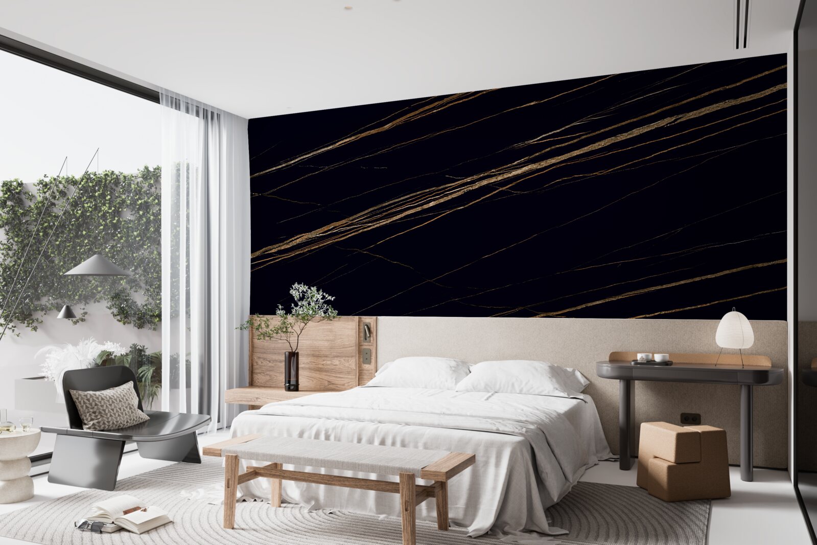 Fotobehang gouden strepen op een zwarte achtergrond