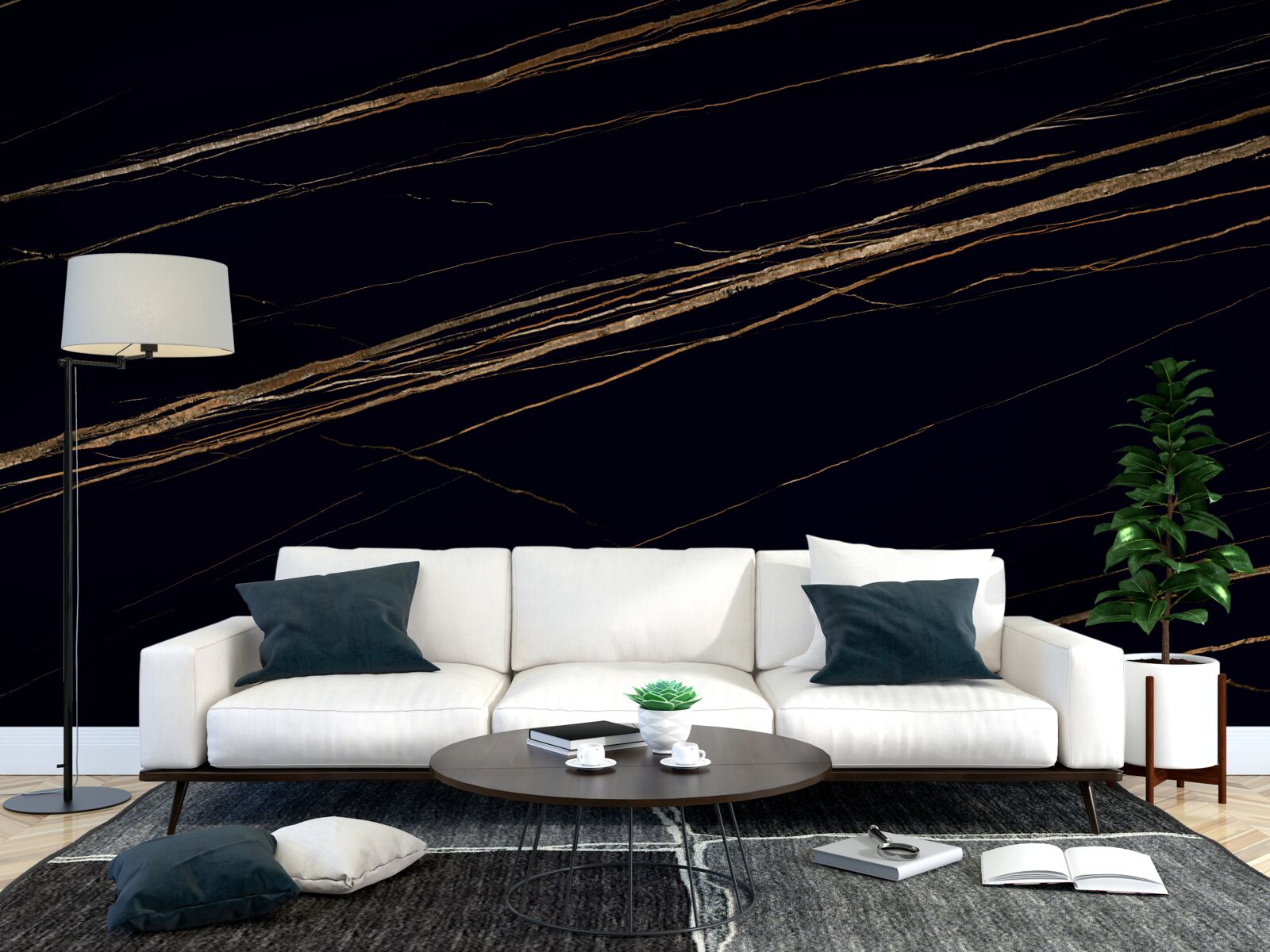 Fotobehang gouden strepen op een zwarte achtergrond