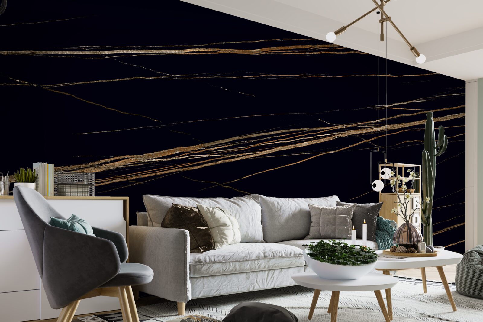 Fotobehang gouden strepen op een zwarte achtergrond