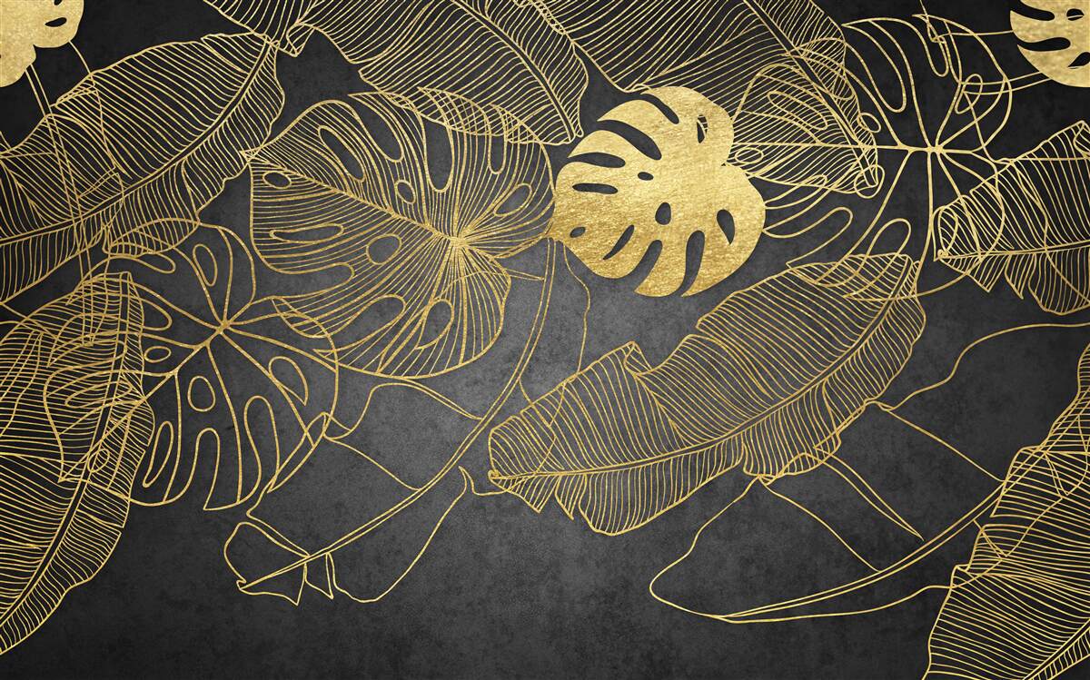 Fotobehang monstera hebben bladeren waarvan de omtrek overeenkomt met de gouden verdeling