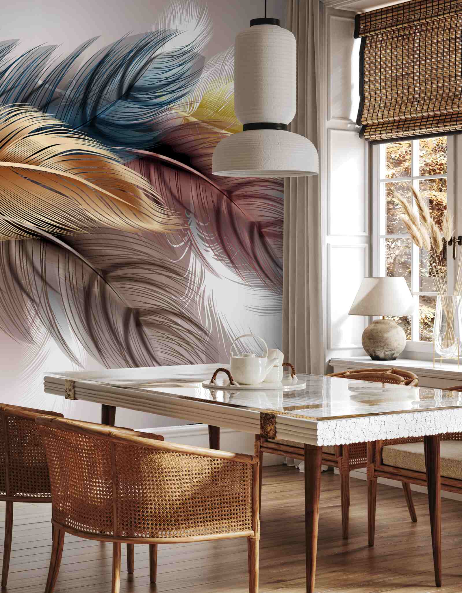 Fotobehang glanzend verenkleed van vogels