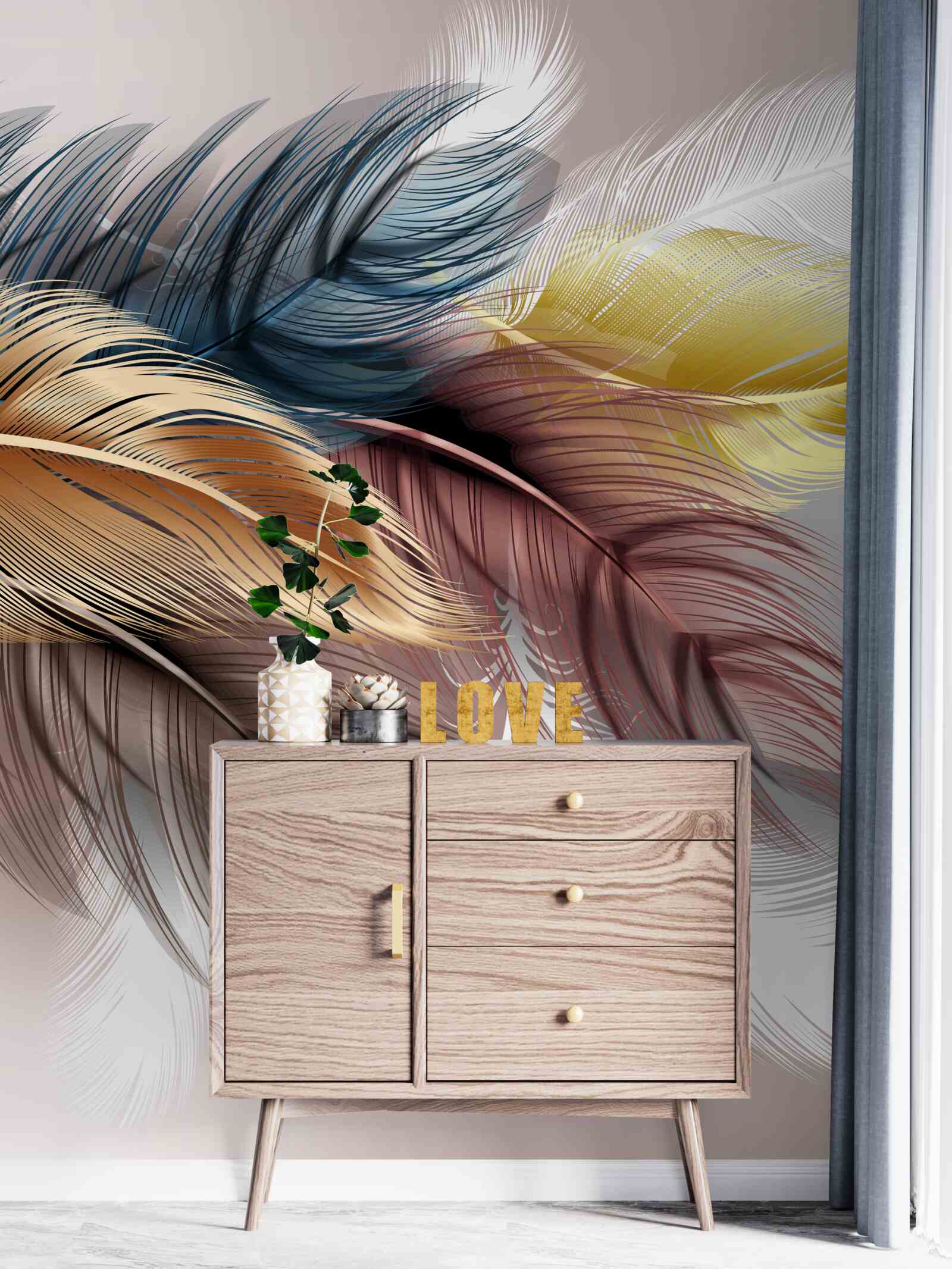 Fotobehang glanzend verenkleed van vogels