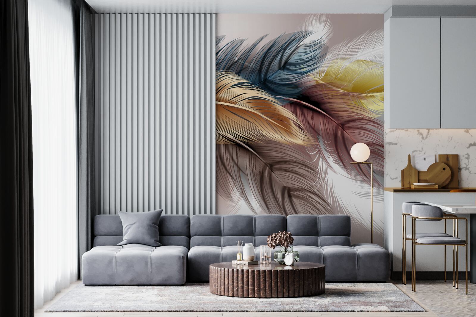 Fotobehang glanzend verenkleed van vogels