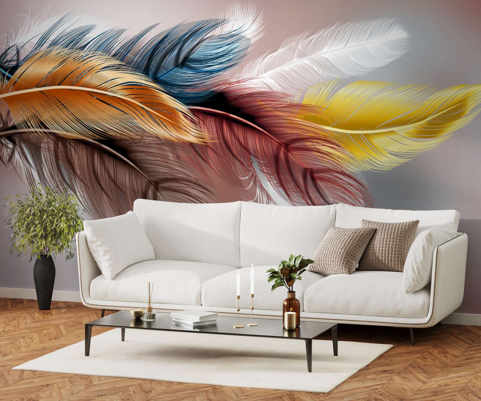 Fotobehang verenkleed in verschillende kleuren