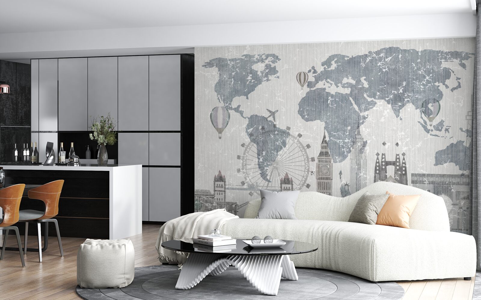 Fotobehang wereldkaart met herkenningspunten van londen