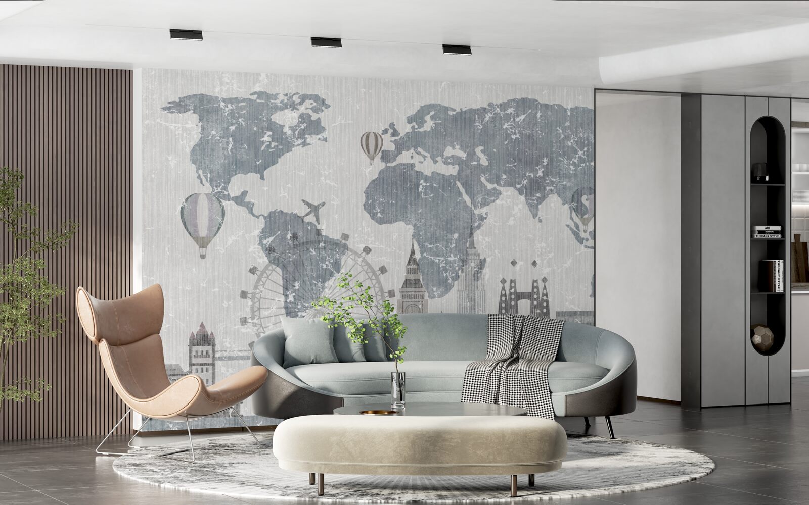 Fotobehang wereldkaart met herkenningspunten van londen