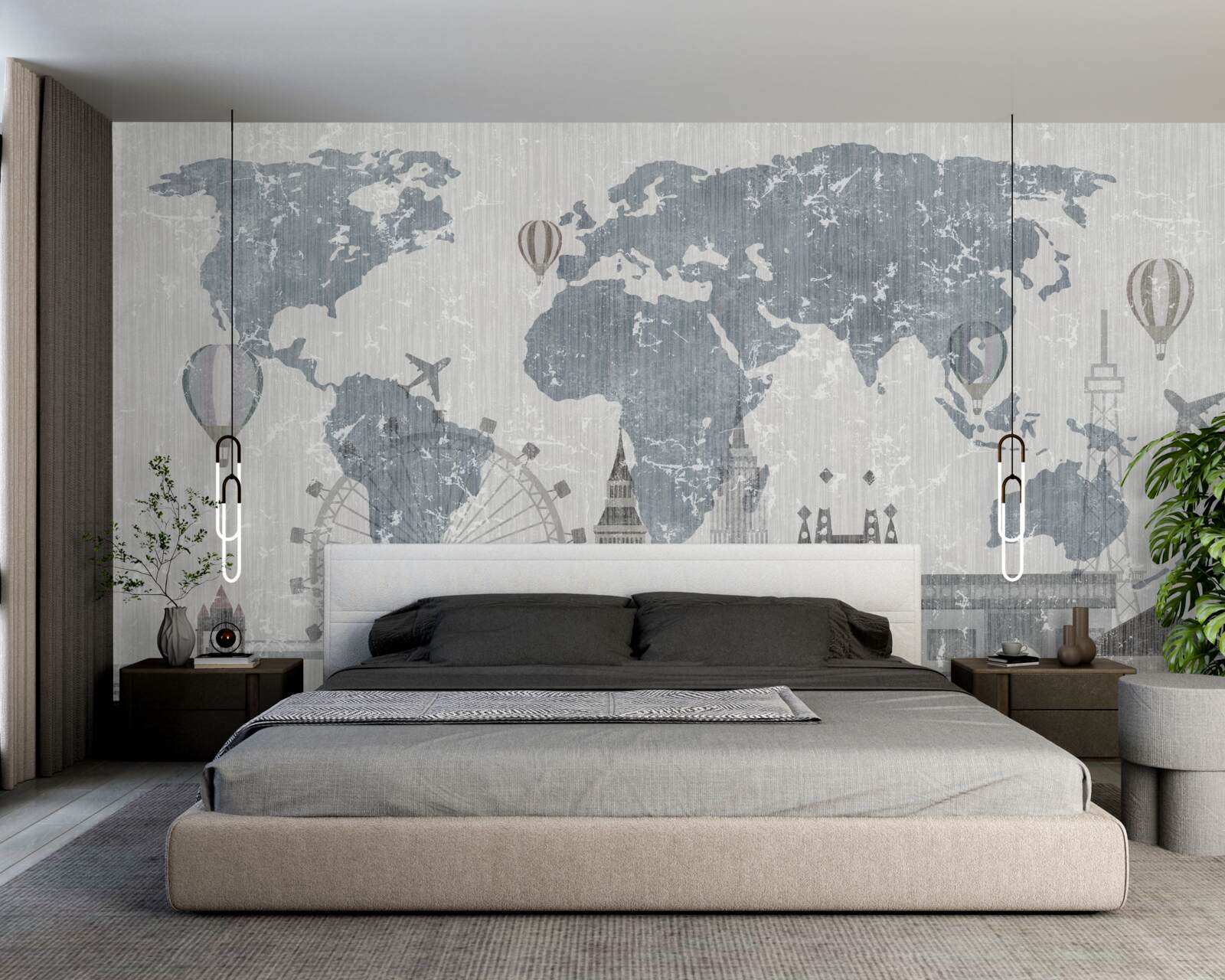 Fotobehang wereldkaart met herkenningspunten van londen