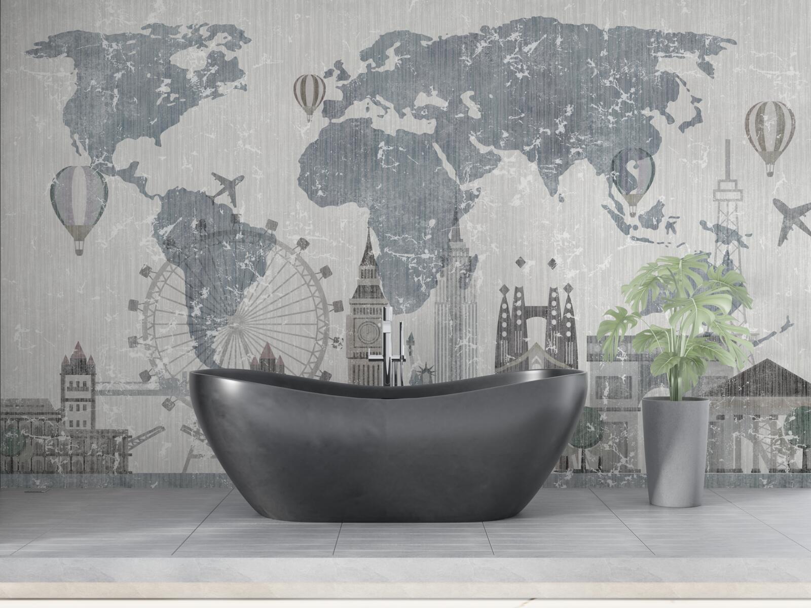 Fotobehang wereldkaart met herkenningspunten van londen