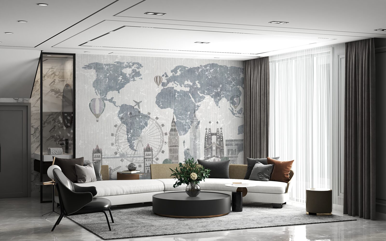 Fotobehang wereldkaart met herkenningspunten van londen