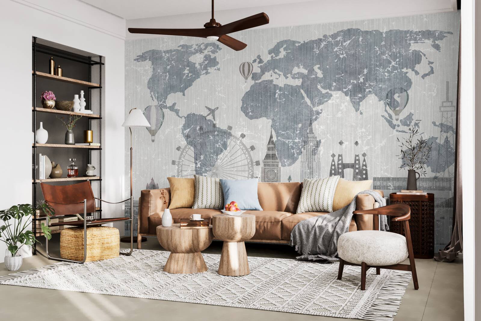 Fotobehang wereldkaart met herkenningspunten van londen