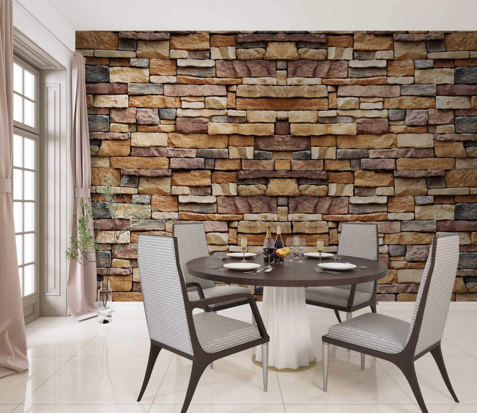 Fotobehang Een muur van veelkleurige stenen