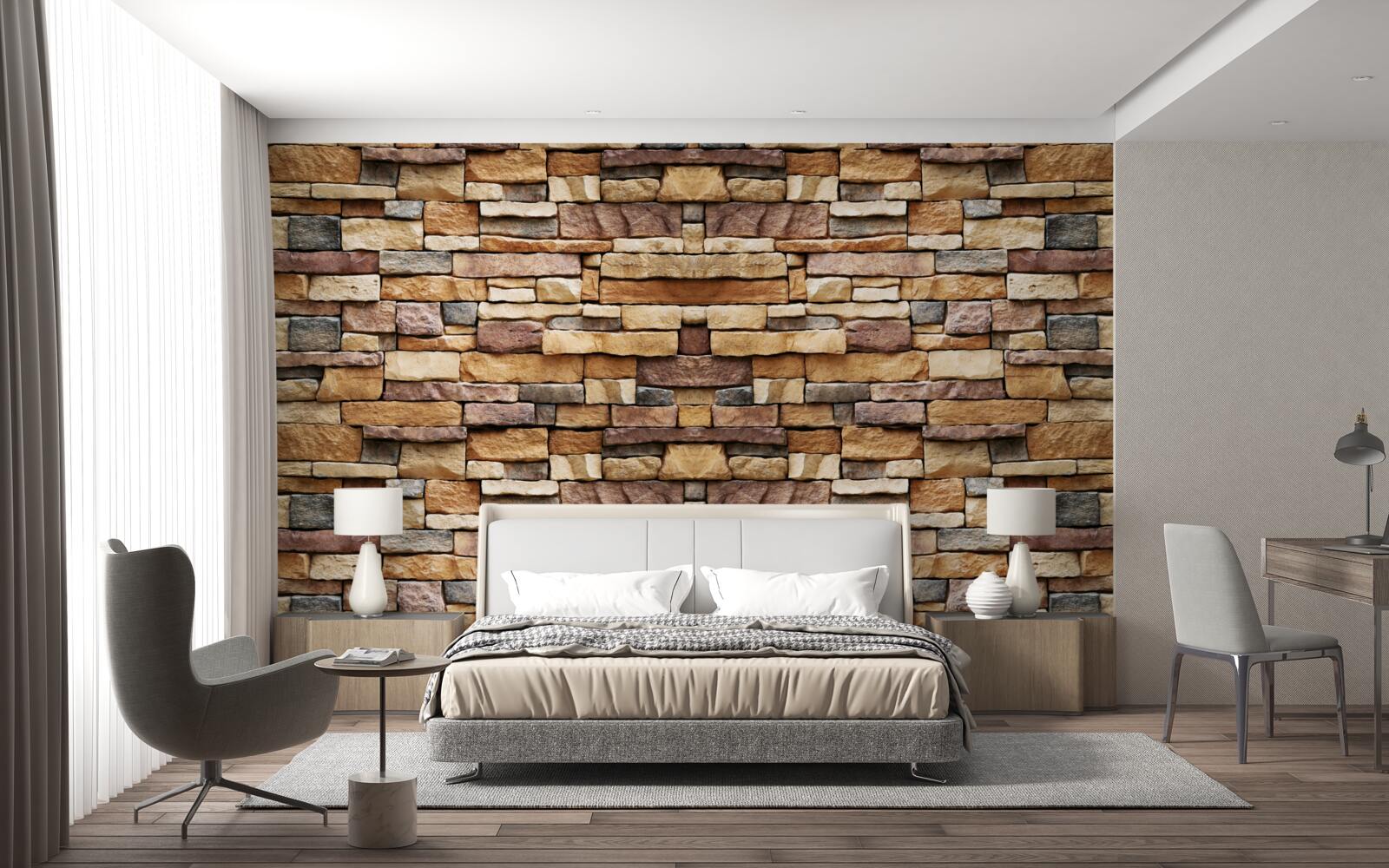 Fotobehang Een muur van veelkleurige stenen