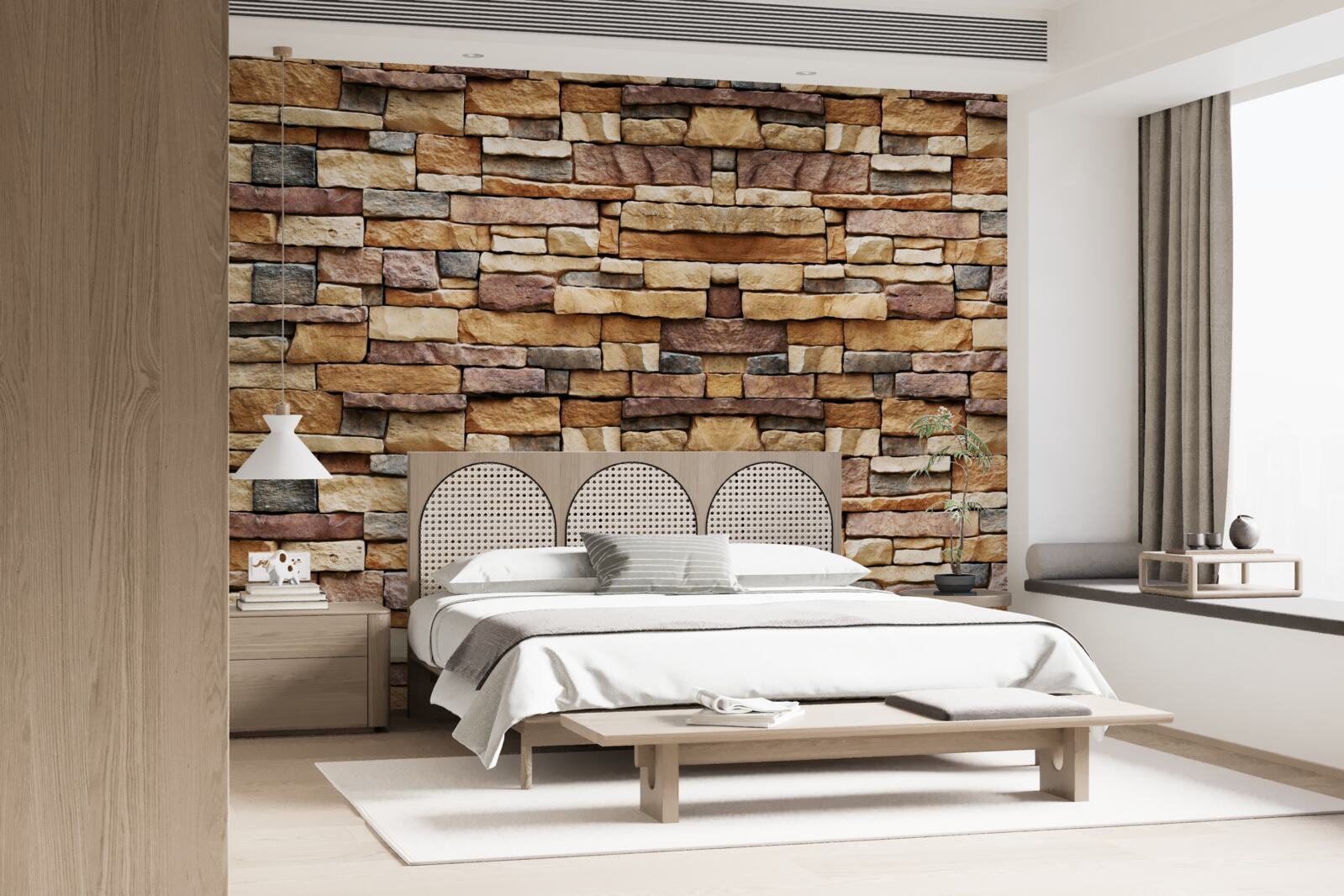 Fotobehang Een muur van veelkleurige stenen