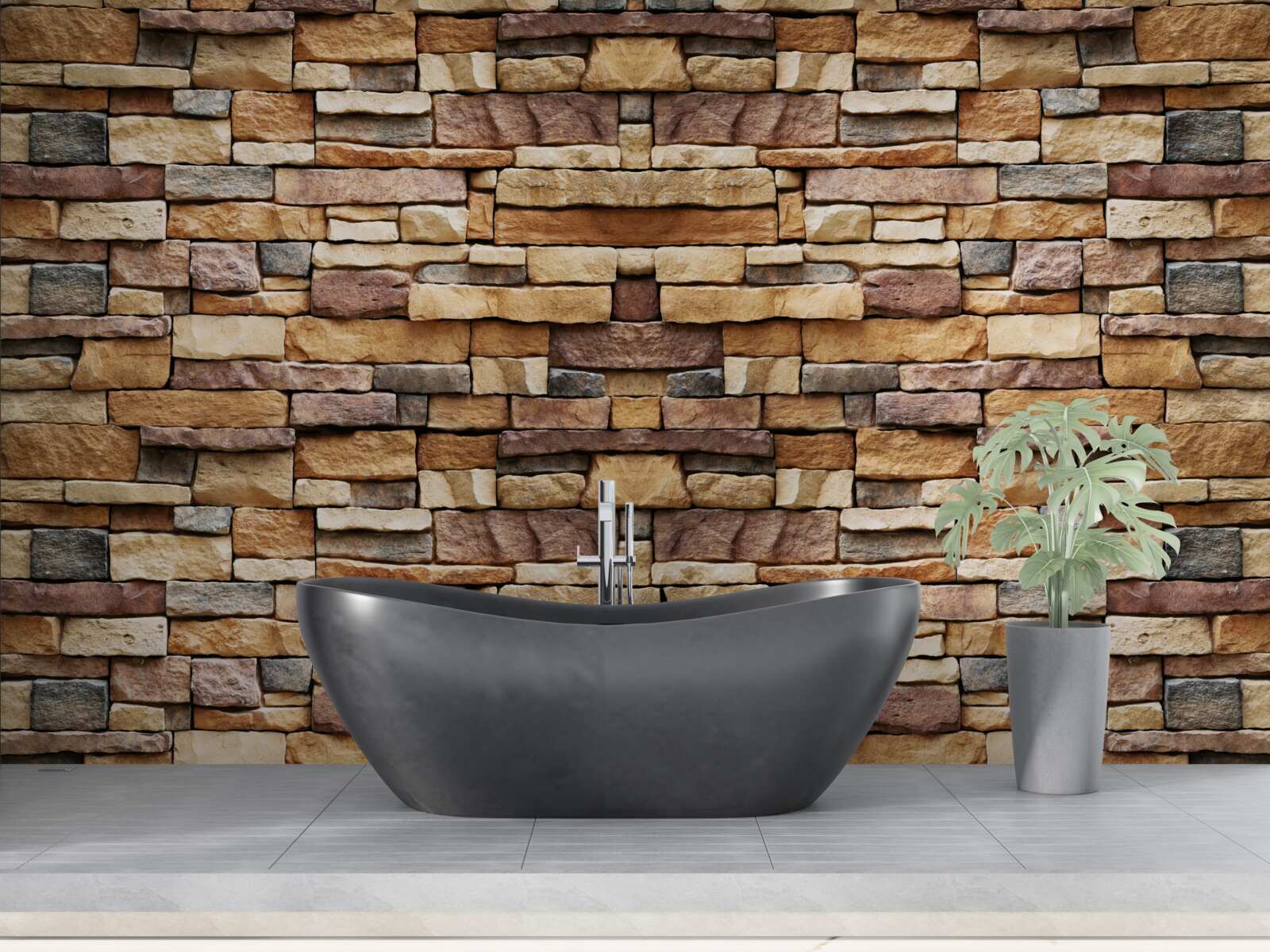 Fotobehang Een muur van veelkleurige stenen