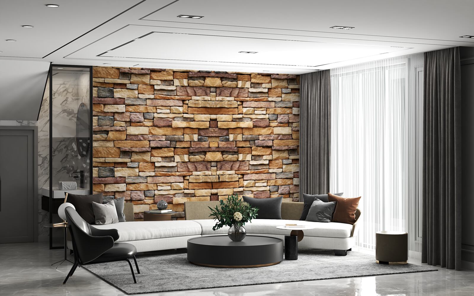 Fotobehang Een muur van veelkleurige stenen