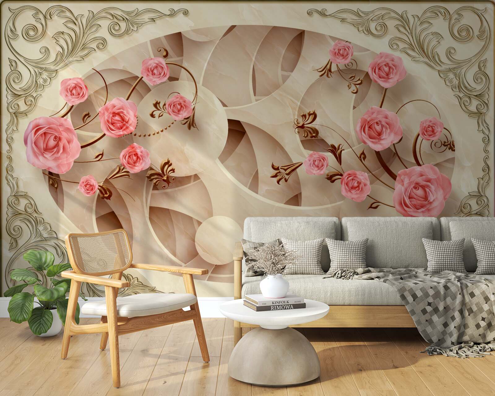 Fotobehang de knoppen van de rozenstruik zijn opgekomen