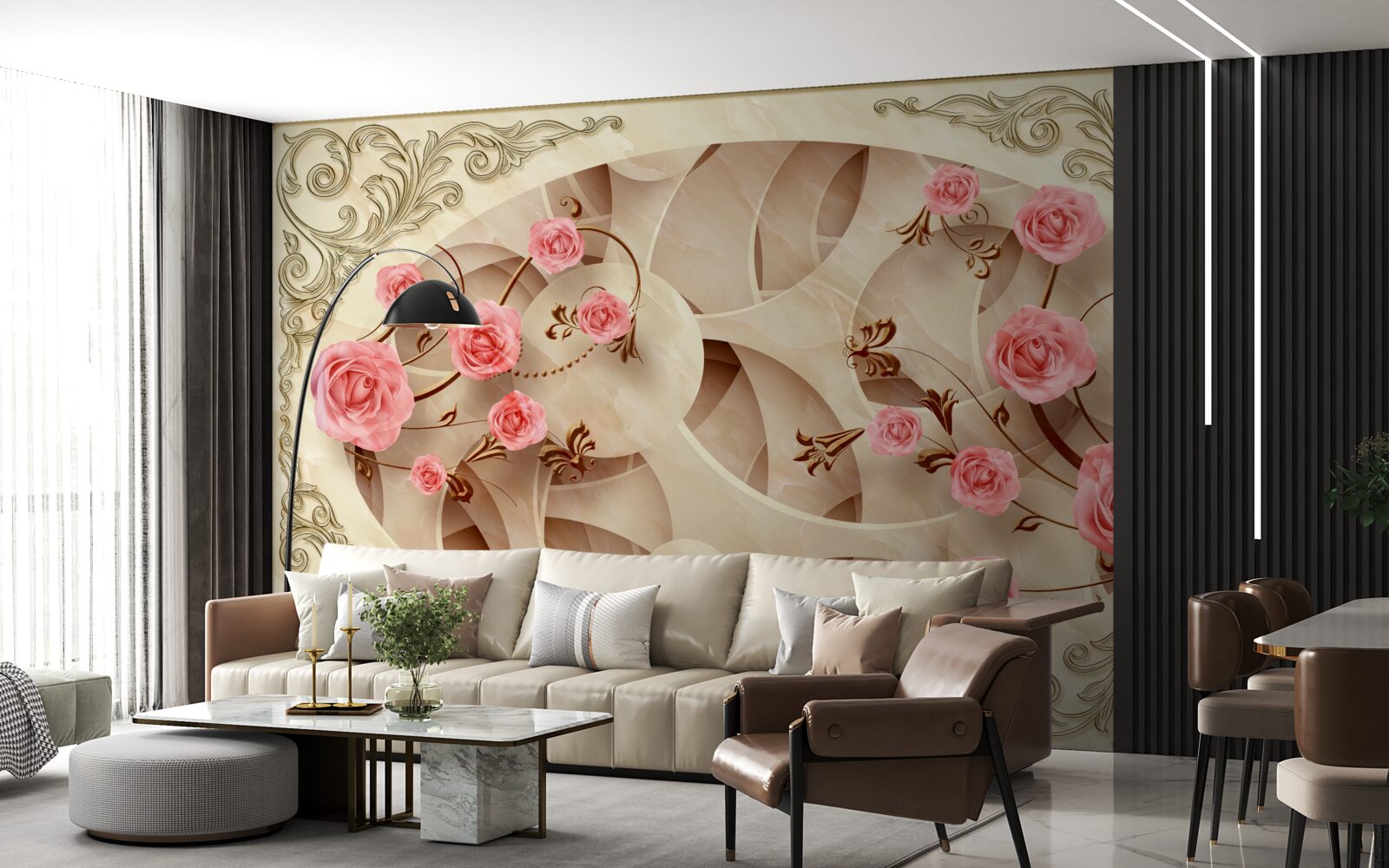 Fotobehang de knoppen van de rozenstruik zijn opgekomen