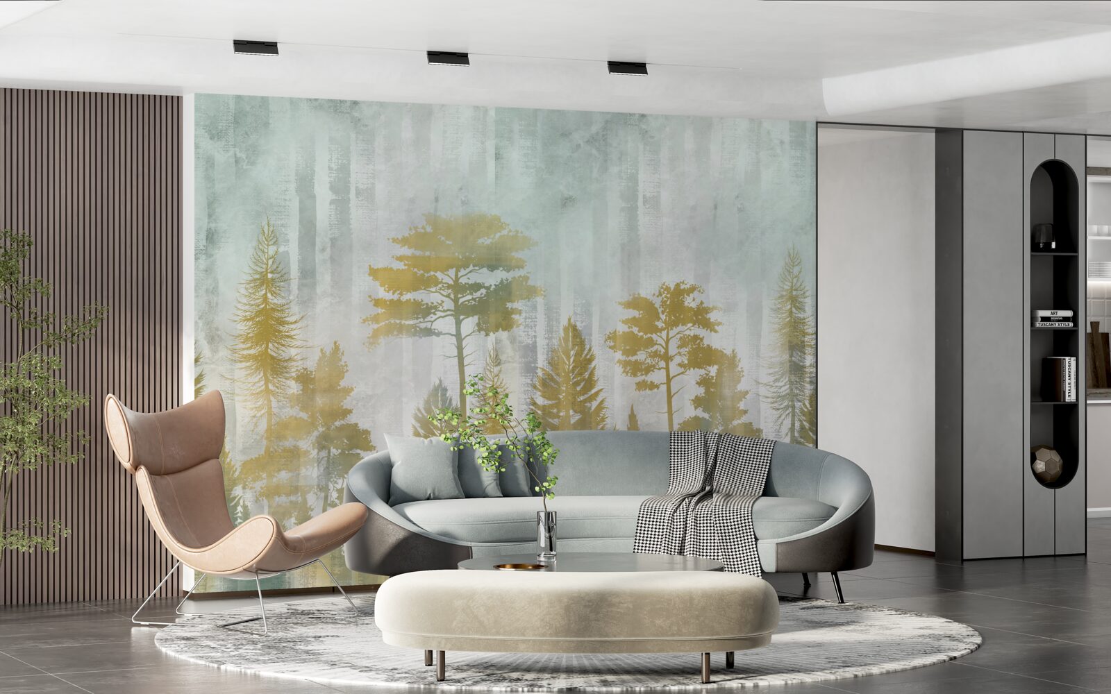 Fotobehang herfst in het bos gehuld in mist