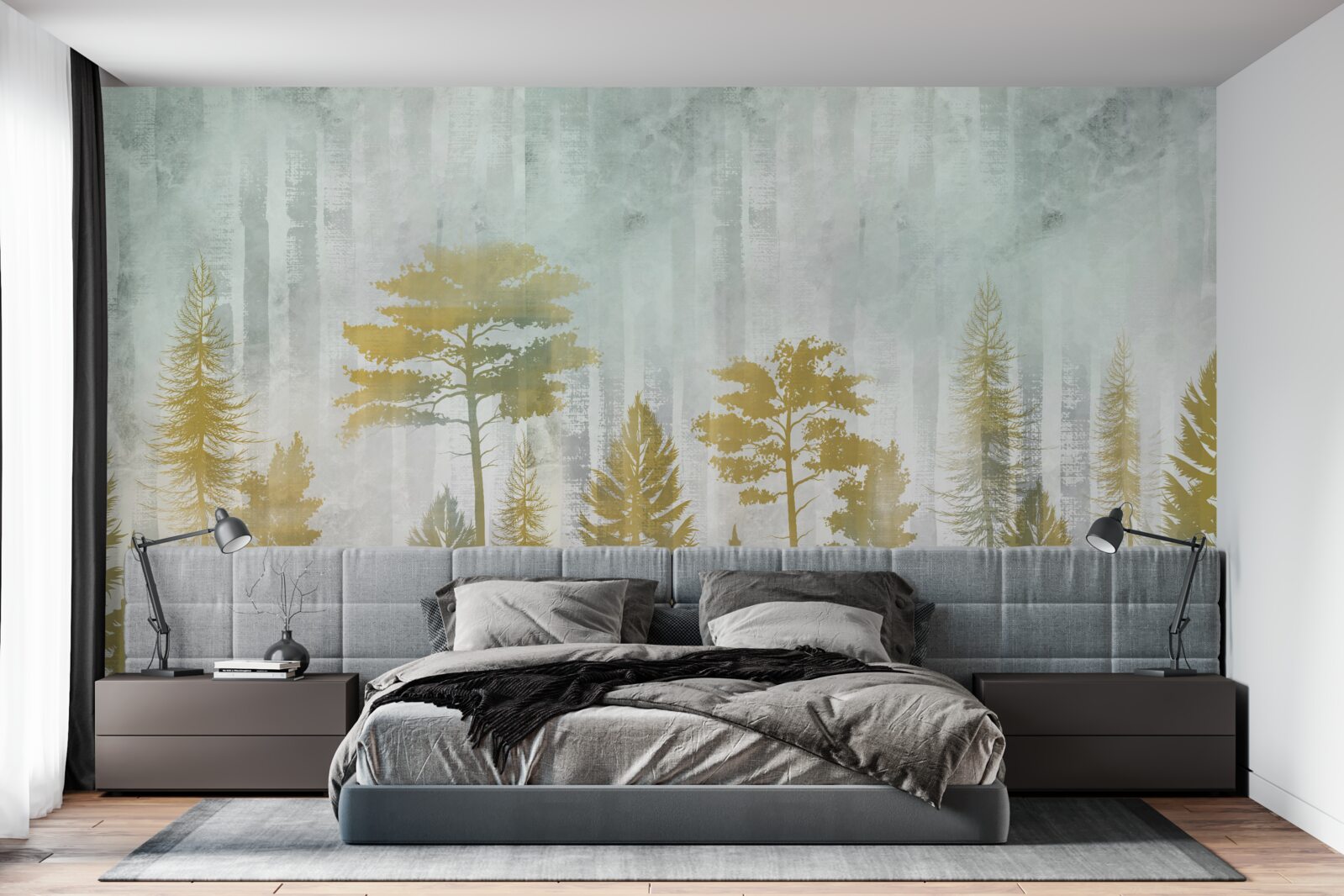 Fotobehang herfst in het bos gehuld in mist